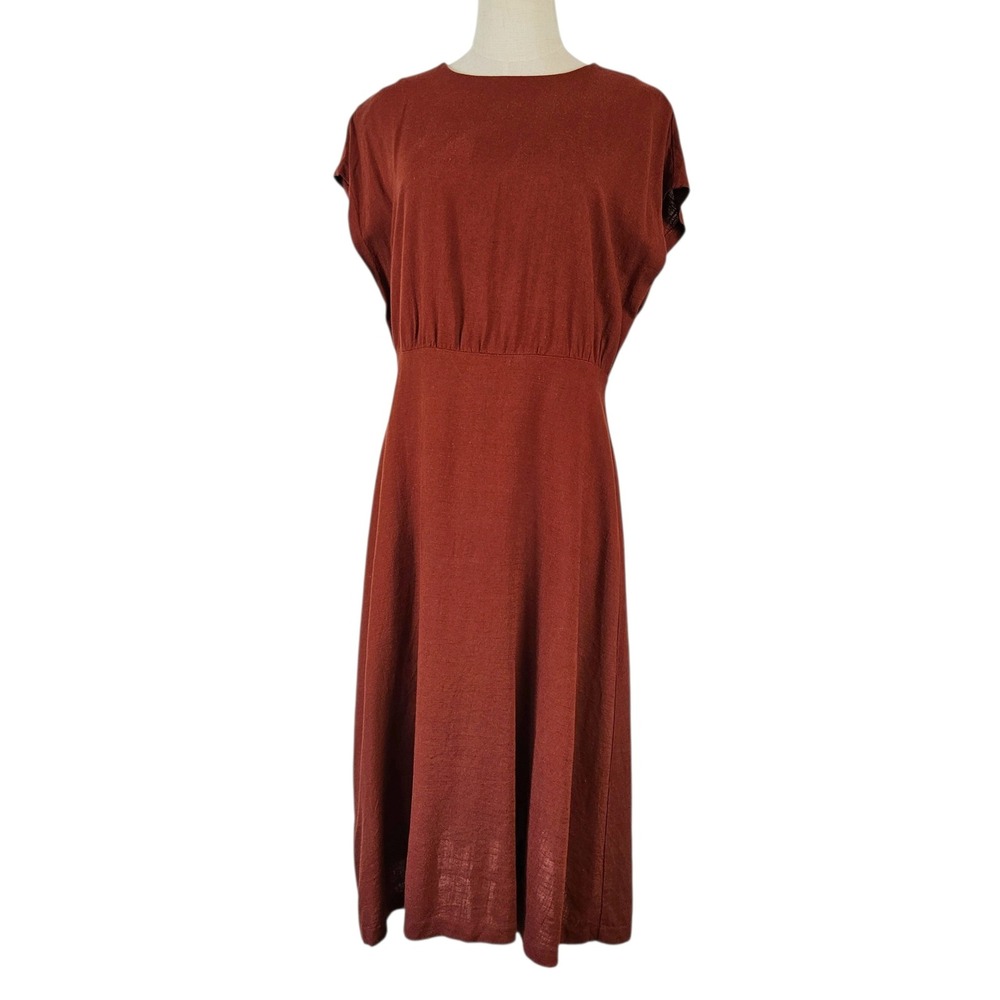Ann Taylor Linen Dress Sz 8 Rusty Red Short Sleeve - Read Desc